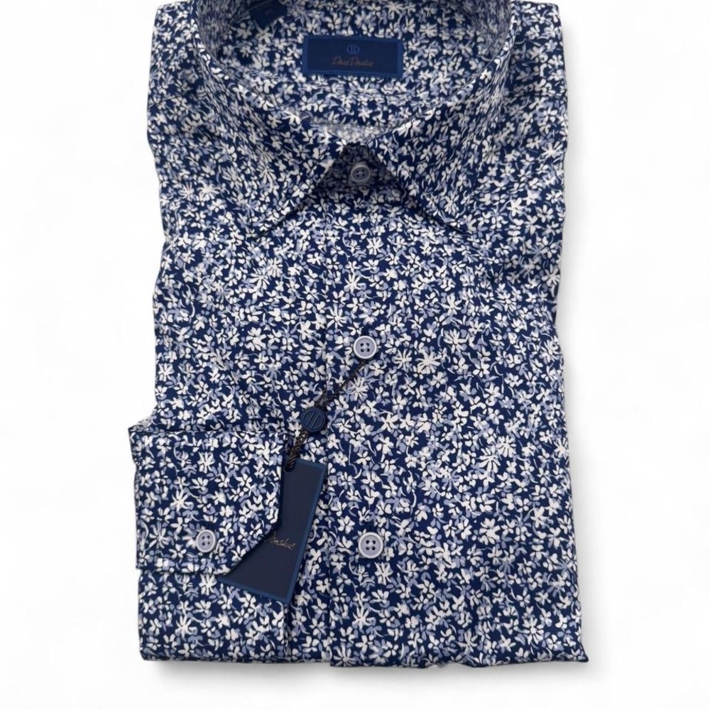 David Donahue Blue Floral Casual Button Down Shirt